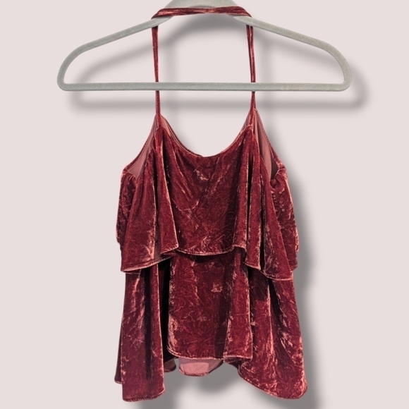 Madewell Red Velvet Silk Blend Flowy Ruffle Cami Holidays Evening Date Night - Picture 2 of 7
